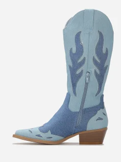 New La Modeuse Santiags denim à détails brodés Bleu