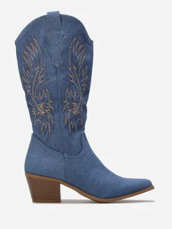 La Modeuse Santiags en denim à motifs brodés Bleu