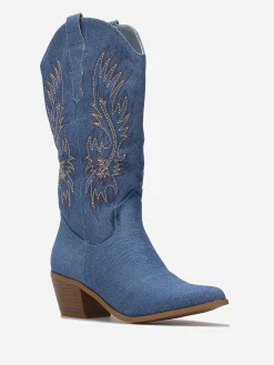 La Modeuse Santiags en denim à motifs brodés Bleu