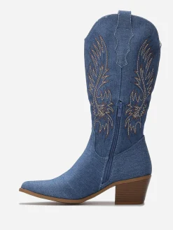 La Modeuse Santiags en denim à motifs brodés Bleu