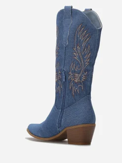 La Modeuse Santiags en denim à motifs brodés Bleu