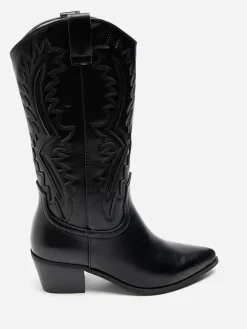 La Modeuse Santiags en simili à talon et surpiqûres Noir