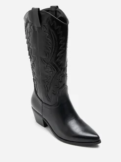 La Modeuse Santiags en simili à talon et surpiqûres Noir