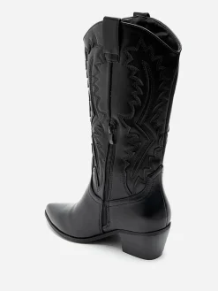 La Modeuse Santiags en simili à talon et surpiqûres Noir
