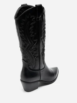 La Modeuse Santiags en simili à talon et surpiqûres Noir