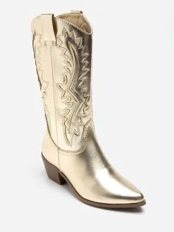 Clearance La Modeuse Santiags en simili à talon et surpiqûres Doré
