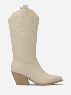 Hot La Modeuse Santiags en simili et motifs brodés Beige