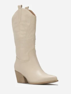 Hot La Modeuse Santiags en simili et motifs brodés Beige