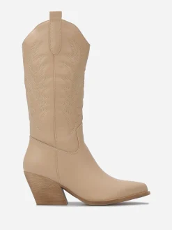 Best La Modeuse Santiags en simili et motifs brodés Taupe