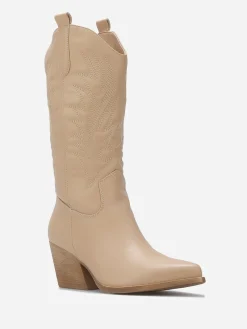 Best La Modeuse Santiags en simili et motifs brodés Taupe