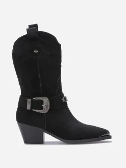 La Modeuse Santiags en suédine à boucle Noir