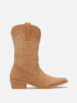 Sale La Modeuse Santiags en suédine à clous Taupe