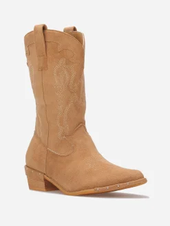 Sale La Modeuse Santiags en suédine à clous Taupe