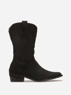 Discount La Modeuse Santiags en suédine à clous Noir