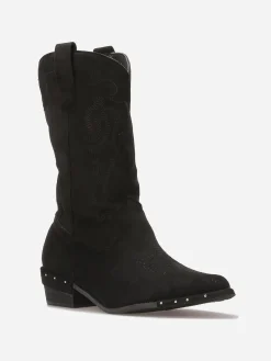 Discount La Modeuse Santiags en suédine à clous Noir