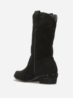 Discount La Modeuse Santiags en suédine à clous Noir