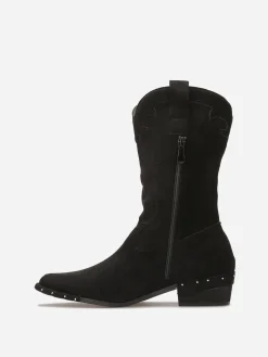 Discount La Modeuse Santiags en suédine à clous Noir