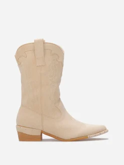 Discount La Modeuse Santiags en suédine à clous Beige