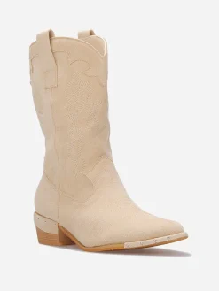 Discount La Modeuse Santiags en suédine à clous Beige