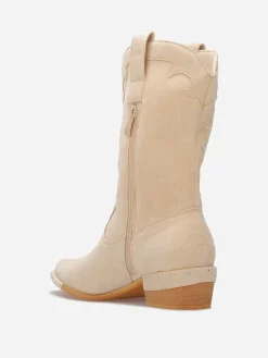 Discount La Modeuse Santiags en suédine à clous Beige