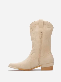 Discount La Modeuse Santiags en suédine à clous Beige