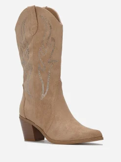 Best La Modeuse Santiags en suédine à détails strass Camel