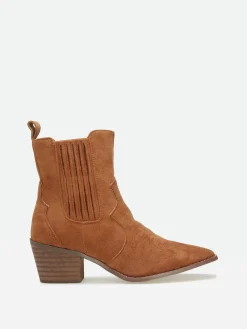 Hot La Modeuse Santiags en suédine à empiècement élastique Camel