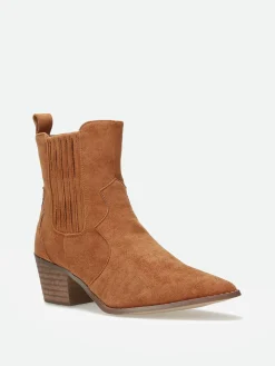 Hot La Modeuse Santiags en suédine à empiècement élastique Camel