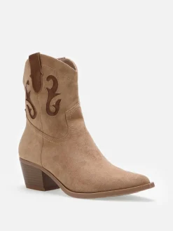Clearance La Modeuse Santiags en suédine à motifs en simili Camel