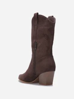 New La Modeuse Santiags en suédine à motifs surpiqués Marron