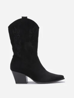 Discount La Modeuse Santiags en suédine à motifs surpiqués Noir