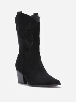 Discount La Modeuse Santiags en suédine à motifs surpiqués Noir