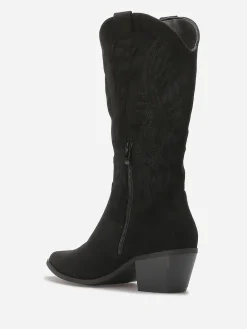 Clearance La Modeuse Santiags en suédine à motifs brodés Noir