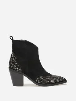 Discount La Modeuse Santiags en suédine à strass Noir