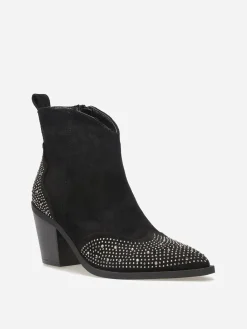 Discount La Modeuse Santiags en suédine à strass Noir
