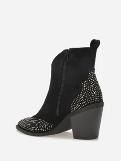 Discount La Modeuse Santiags en suédine à strass Noir