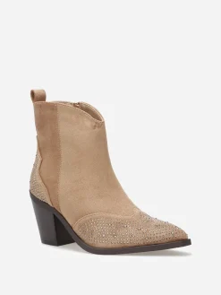 Online La Modeuse Santiags en suédine à strass Taupe