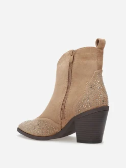 Online La Modeuse Santiags en suédine à strass Taupe