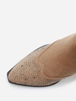Online La Modeuse Santiags en suédine à strass Taupe