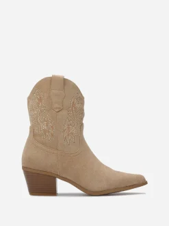 Online La Modeuse Santiags en suédine à surpiqûres Taupe