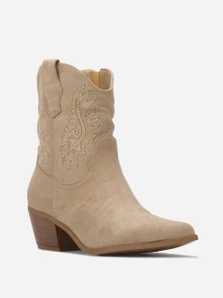 Online La Modeuse Santiags en suédine à surpiqûres Taupe