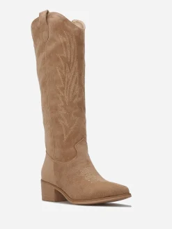 Discount La Modeuse Santiags en suédine à surpiqûres décoratives Taupe