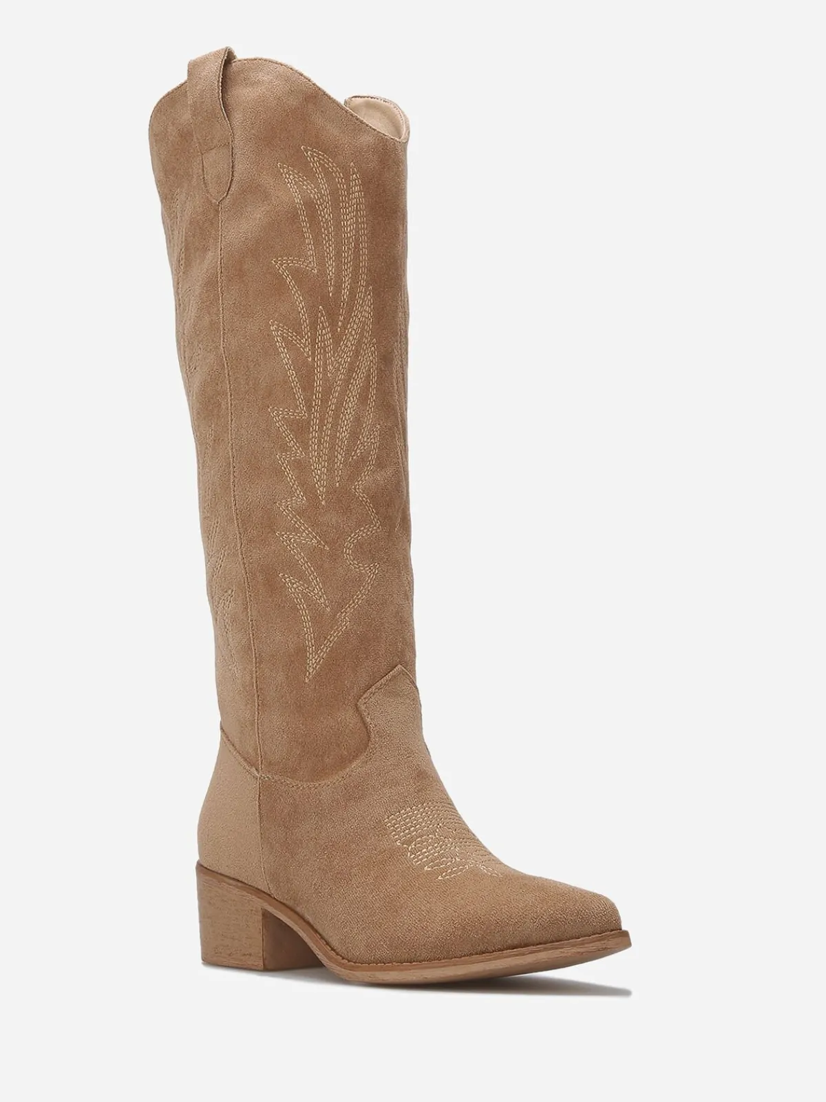 Discount La Modeuse Santiags en suédine à surpiqûres décoratives Taupe