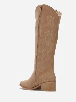 Discount La Modeuse Santiags en suédine à surpiqûres décoratives Taupe