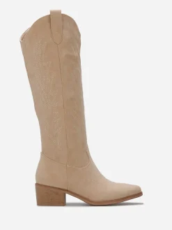 New La Modeuse Santiags en suédine à surpiqûres décoratives Beige