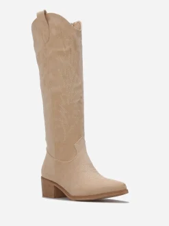 New La Modeuse Santiags en suédine à surpiqûres décoratives Beige
