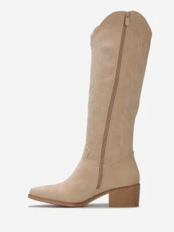 New La Modeuse Santiags en suédine à surpiqûres décoratives Beige