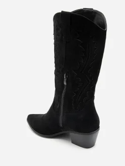 Clearance La Modeuse Santiags en suédine à talon et surpiqûres Noir