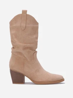 New La Modeuse Santiags en suédine froncées Taupe