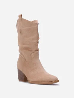 New La Modeuse Santiags en suédine froncées Taupe